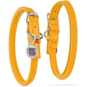 Waudog rundsyet l�der halsb�nd, Gul, 53-61 cm