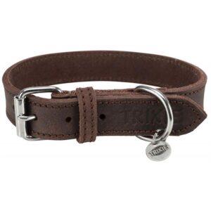 Rustikt L�der Halsb�nd, M�rkebrun, 37-44 cm