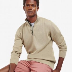Barbour -Herre, Sweater, Cotton Half Zip, Stone - L / washed-stone
