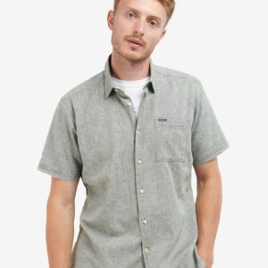Barbour - Herre, kort�rmet Skjorte, Nelson - Bleached Olive - L / Bleached Olive
