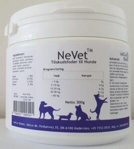 Vetcur NeVet pulver tilskud til hunde for nerve- og hormonsystemet, 300g