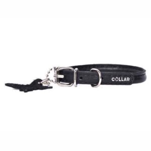 Rundsyet l�derhalsb�nd, Sort, 17-20 cm