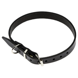 Sort halsb�nd i l�der - Halsrem 16 mm x 40 cm
